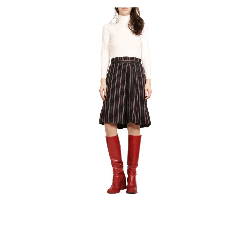 Cacharel Tapestry Pleated A Line Midi Skirt Navy Blue Red Women's Resort 36